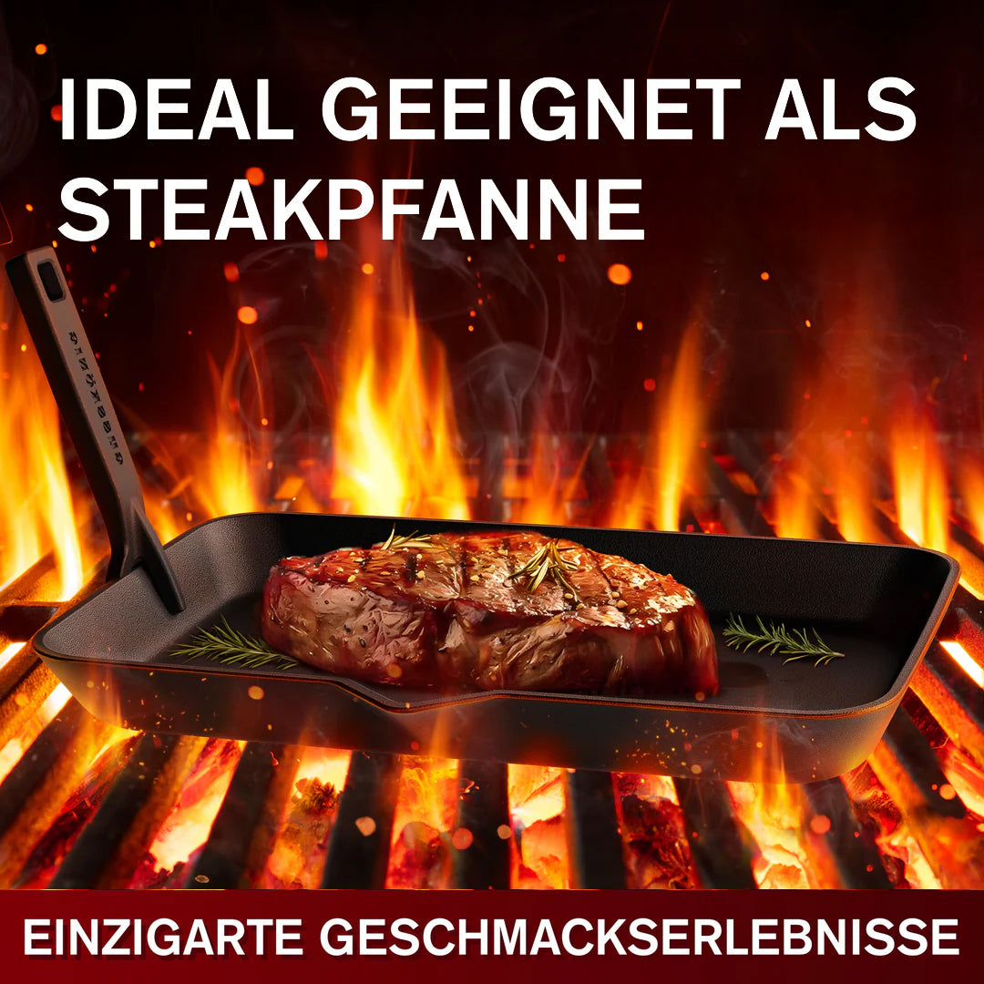 Gusseisen-Fajita-Pfanne mit Servierbrett – Grillpfanne mit abnehmbarem Griff