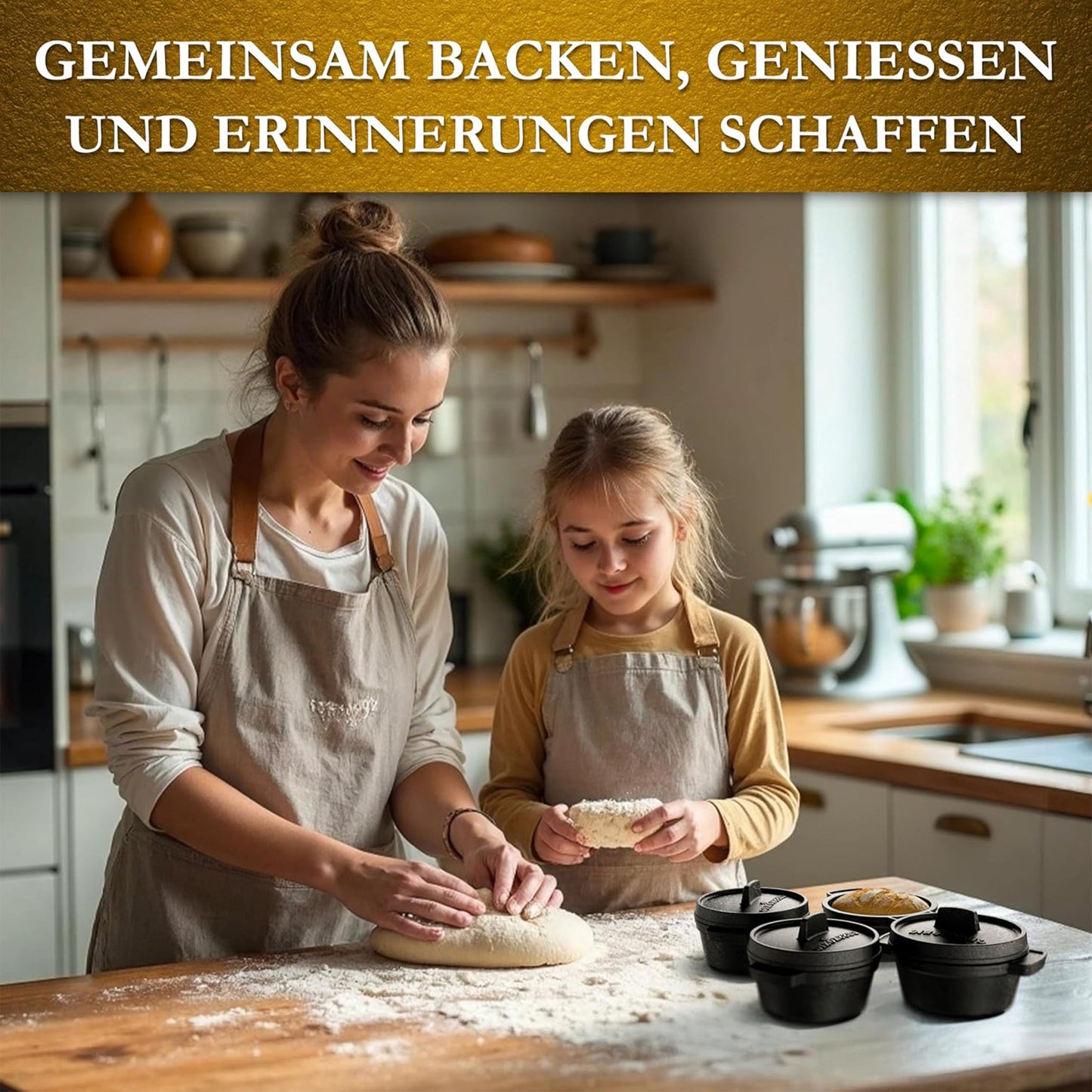 GUSSKÖNIG Mini Gusseisen Brotbackform Set – [6x, 4x] 300ml Brotbacktopf mit Deckel